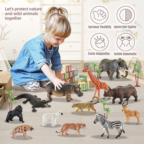 Figurines Animaux Zoo – Lot De 12 Pièces Jungle Et Safari – Jouets Éducatifs En Plastique – Idéal Pour Enfants