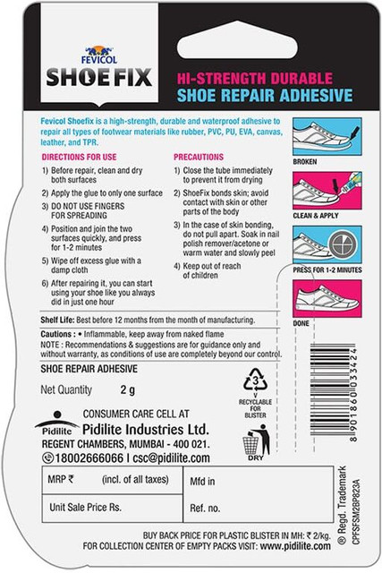 Pidilite Fevicol Shoefix Shoe Repair Adhesive, 20 ml(Pack Of 2) With Glue  Drops)