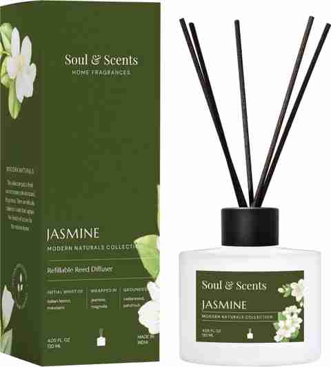 Soul Scents Jasmine Diffuser Get Fiber Stick Natural Fragrance Smoke  Less Room Freshener Diffuser Set JASMINE REED DIFFUSER