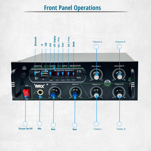 WRX Glossy Cabinet Amplifier Bluetooth USB AUX Input FM Radio SD Card Slot  MIC Input 160 W AV Power Amplifier
