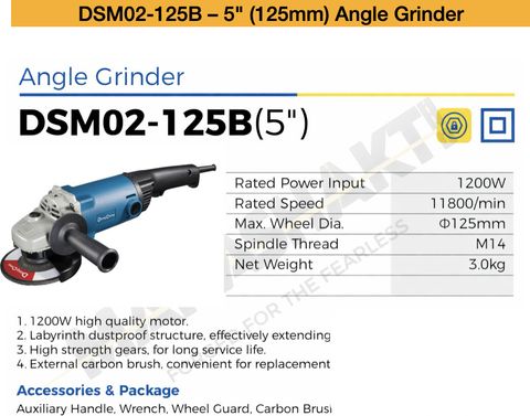 Dongcheng DSM02-125B 1200W 5-inch Angle Grinder with 2 Wheels - Image 6