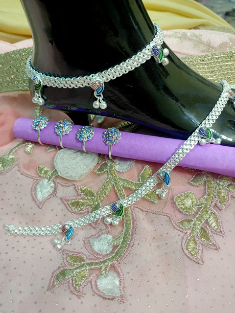 Siya Creation Traditional high silver plated gota chandi jhalar payal  bichiya combo Alloy Toe Anklet