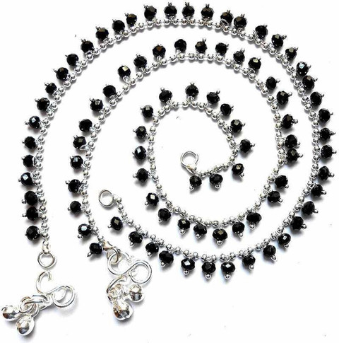 RivuTrendz Indian Traditional Ethnic Black crystal Fancy Foot Jewelry  Silver Plated White Metal Alloy Ghungru Paijan Payals Pajeb Leg Chains  Designs