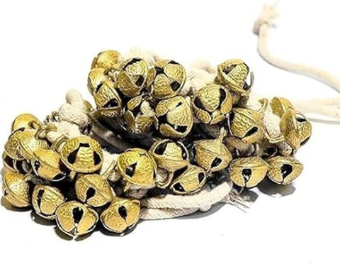 KinmoCreations Brass Ghungroo White cotton string Ankle Bells CM,  25+25, Pair) Brass Anklet