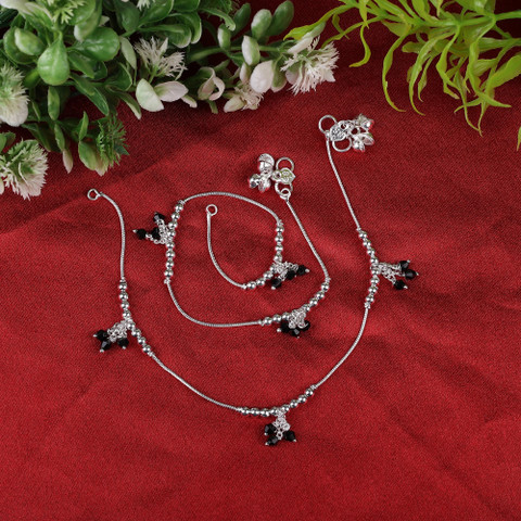 Laali S2 Silver Plated White Metal Thin Payal Anklets For Women