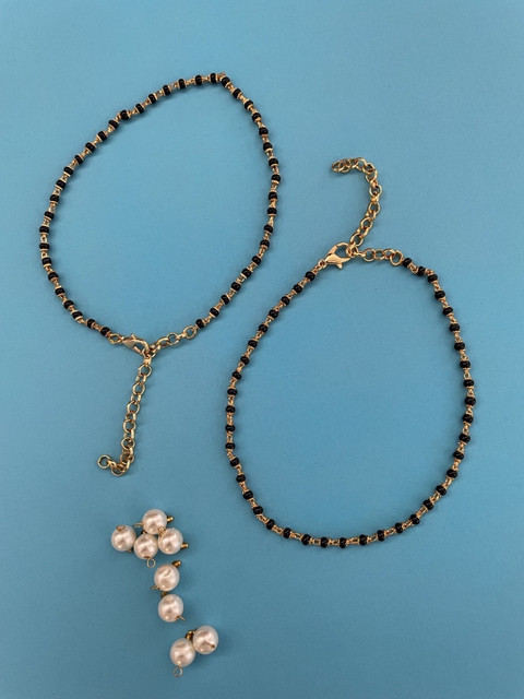 Digital Dress Room Set of Gold Payal for Women Mangalsutra Anklet Black  Beads Simple Designs Brass Anklet