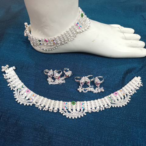 Siya Creation Pure Gota Chandi Dulhan with Toe Alloy Anklet
