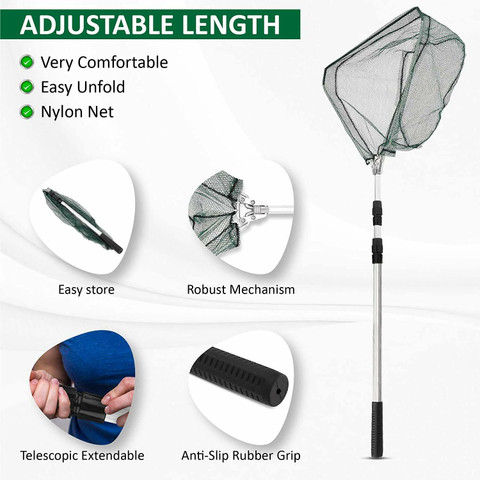 Power Up Fishing Net Foldable 36-66 inch Telescopic Fishing