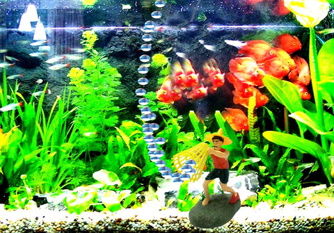AQUA Aquarium Decorative Action Fisher Man man Toy With Air Bubble  Arrangement Laterite Unplanted Substrate