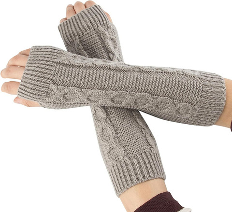 AlexVyan Knitting Long Woolen Warm Fingerless Gloves Arm Hand