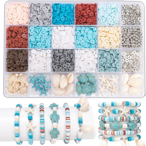 gustave Clay Beads Kit 2400Pcs Flat Beads Ocean Style with Turtle