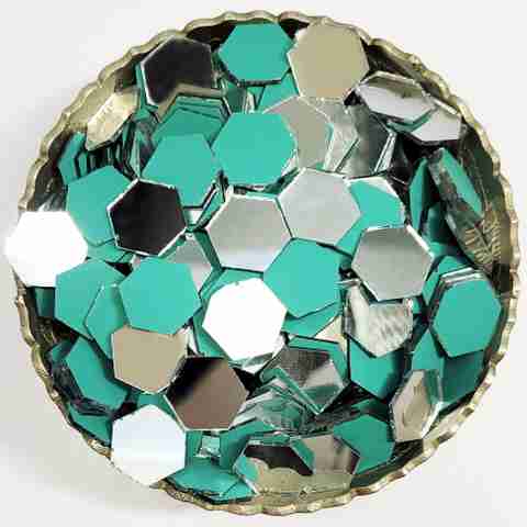 アフガングラスビーズ✺ミラー INDIKONB Hexagon Mirror Glass Pieces for Art Craft - Silver