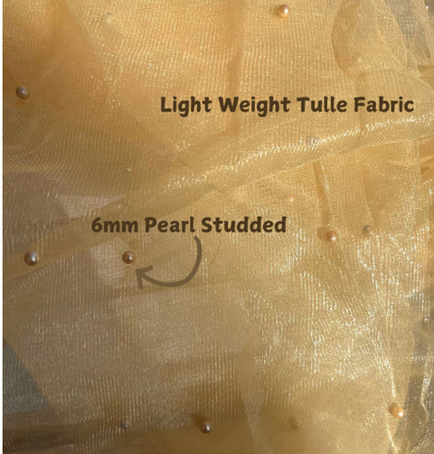 Upyukat Net Tulle Bead Pearl Fabric Cloth for Decoration (Beige)