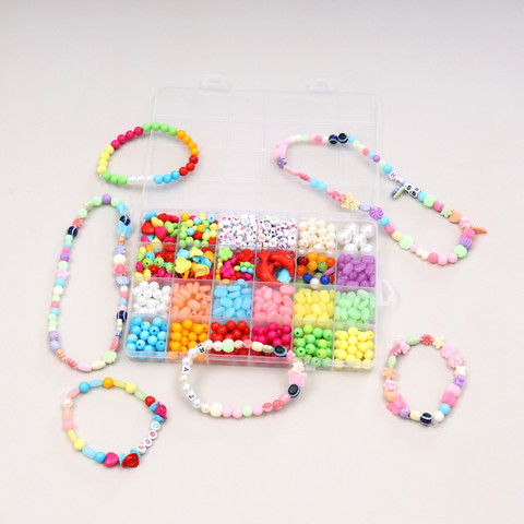 ambitieux DIY Bracelet Making Kit All Plastic Beads With Elastic, Jute bag  and Cutter