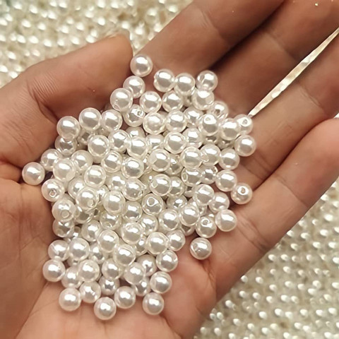 Adhvik (Pack of 500 Gram) 6mm White Moti Ball Pearl Bead DIY Craft