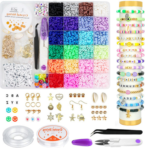 sannidhi 6000Pcs Clay Beads for Bracelet Making 24 Color Flat Polymer Beads  Letter Beads
