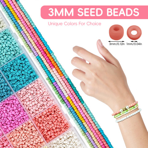 HASTHIP 24 Color Seed Beads Kit 3mm Glass Beads for Bracelet - Main Image