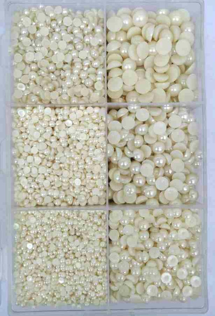 Haya 4MM TO 12MM OFF-WHITE HALF ROUND PEARL BEADS FOR CRAFT[TOTAL 3400 PCS]