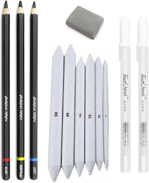 Definite 3Pc Camlin Charcoal Pencil, 2Pc White Pen