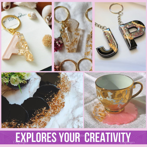Craftinger Diy Resin Art Alphabet Keychain Making kit With 200 Gm Epoxy  Coaster Mould &More