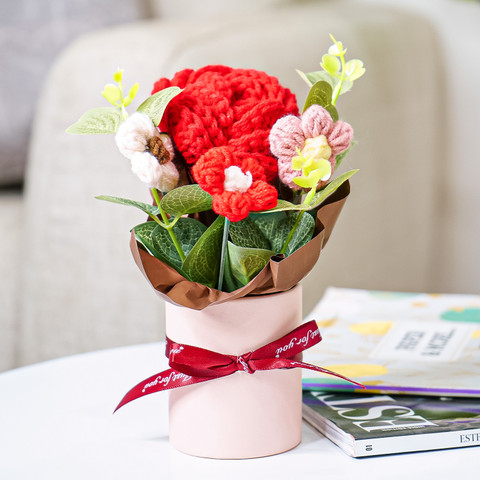 Ekhasa Red Rose Crochet Bouquet | Handmade Woolen Flowers for