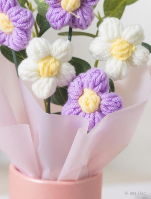 Satyam Kraft 1 Pcs Artificial Daisy Crochet Flower Bouquet with