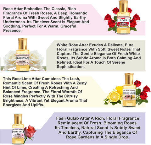 ZOOHI Fragrance Perfume oil Non-Alcoholic Attar for men and women Rose Pack  of 10 Floral Attar
