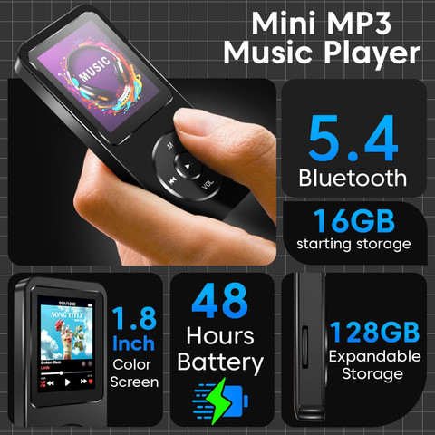 MP3-speler met Bluetooth 5.0-1,8 Inch Scherm Draagbare Muziekspeler met Luidspreker, FM-radio, Voicerecorder, 5 Uur Afspelen, Ondersteunt Uitgebreid Tot 64 GB