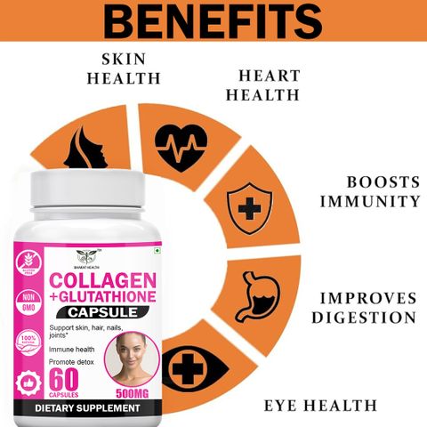 BHARAT HEALTH Collagen + Glutathione capsule Price in India - Buy BHARAT HEALTH Collagen + Glutathione capsule online at Flipkart.com BHARAT HEALTH Collagen + Glutathione capsule Price in India - Buy BHARAT HEALTH Collagen + Glutathione capsule online at Flipkart.com