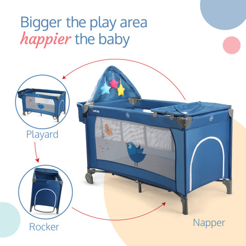 LuvLap Wonderjoy Baby Playpen Playard Folding Baby Bed Cum Cot