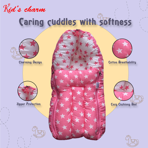 Kid's Charm Kid’s Charm Milky Star in Baby's Cotton Bed Cum Carry Bed  Printed Baby Sleeping Bag-Baby Bed-Infant Portable Bassinet-Nest for