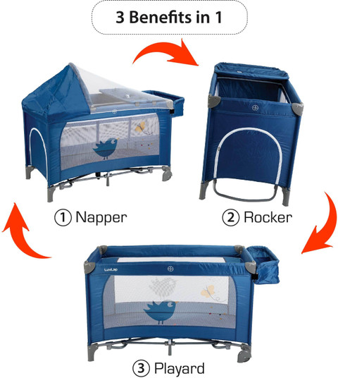 LuvLap Wonderjoy Baby Playpen Playard Folding Baby Bed Cum Cot