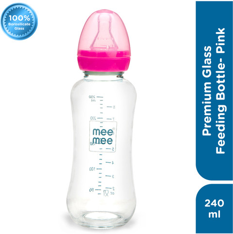 MeeMee Premium Glass Feeding Bottle Pink 240 ml