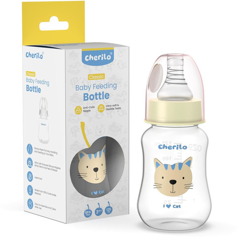 Cherilo Anti-Colic Slim, Classic Baby Feeding Bottle, Upto Years, Lovely  Cat Style 125 ml