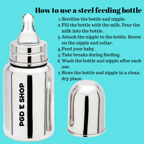 PGD Little One Baby Stainless Steel Feeding Bottle With teat Silicone  Nipple 220 ml
