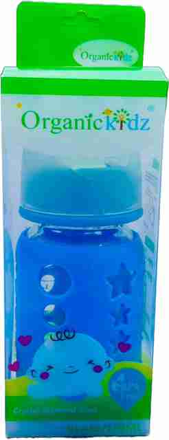 Blue Babybottle【クリスタルパワーストーン】 Organic Kidz Crystal Diamond Leak Proof Glass Bottle With Silicone