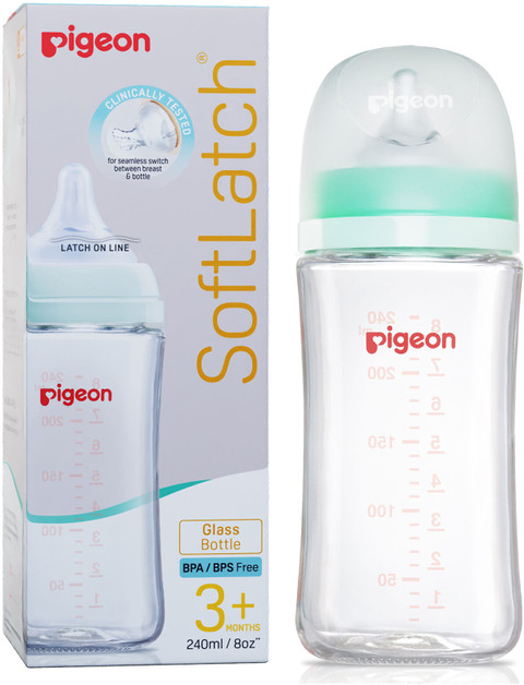 Pigeon Wide Neck Glass baby feeding bottle with nipple 240 ml