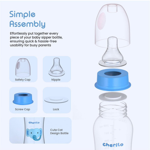 Cherilo Anti-Colic Slim, Classic Baby Feeding Bottle, Upto Years, Funny  Elephant Style 125 ml