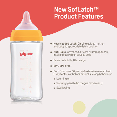 Pigeon Wide Neck Glass baby feeding Bottle With Nipple 240 ml