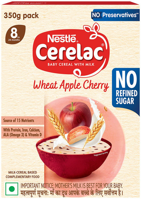 Nestle Cerelac Wheat Apple Cherry Baby Food Cereal with No Refined