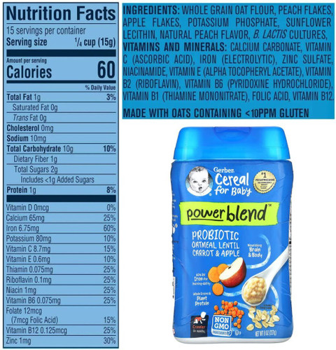 GERBER Cereal for Baby, Powerblend, Probiotic Oatmeal Lentil