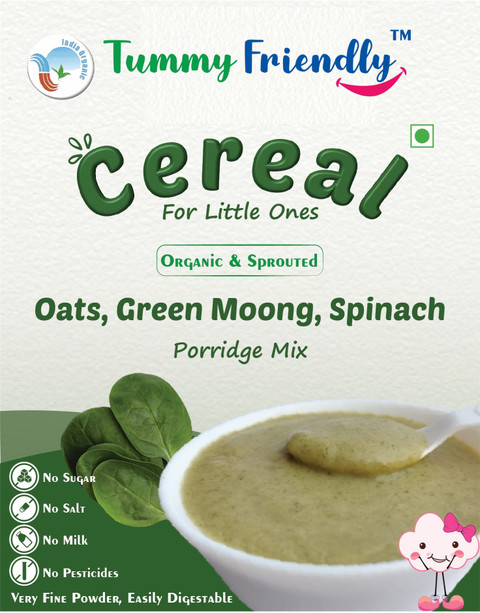 TummyFriendly Foods USDA Certified Organic Oats, Green Moong, Spinach  Porridge Mix Organic Baby Food for Months Old Made of Sprouted Whole  Green