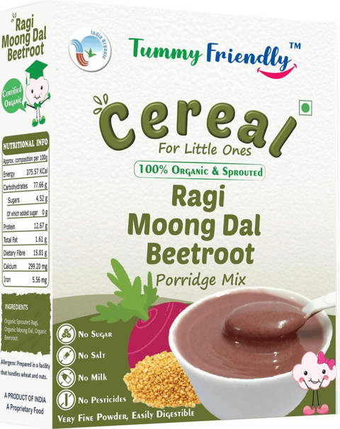 TummyFriendly Foods USDA Certified 100% Organic Sprouted Ragi, Moong Dal,  Beetroot Porridge Mix Organic Baby Food for Months Old Made of
