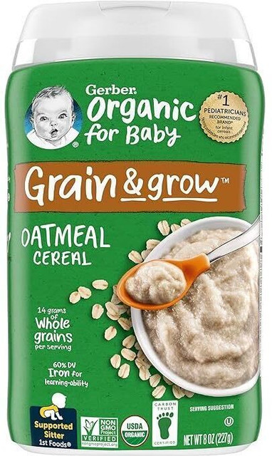 GERBER Baby Cereal Organic 1st Foods, Grain Grow, Oatmeal Cereal