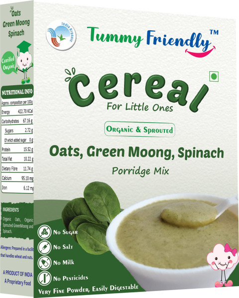 TummyFriendly Foods USDA Certified Organic Oats, Green Moong, Spinach  Porridge Mix Organic Baby Food for Months Old Made of Sprouted Whole  Green