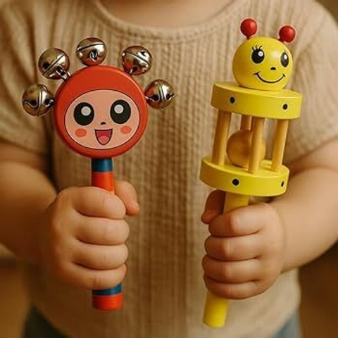 KNK Infotain Wooden Damura Rattles Set For Baby Natural Dye