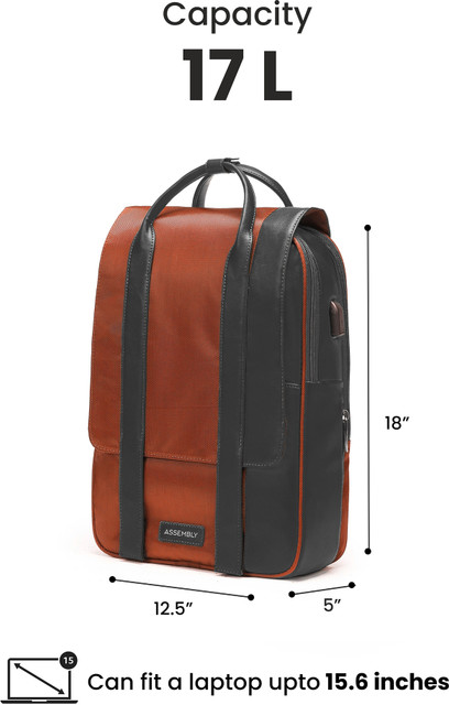 Assembly Inches Backpack with USB Charging Port Organiser Pockets  Echo Rust 17 L Laptop Backpack
