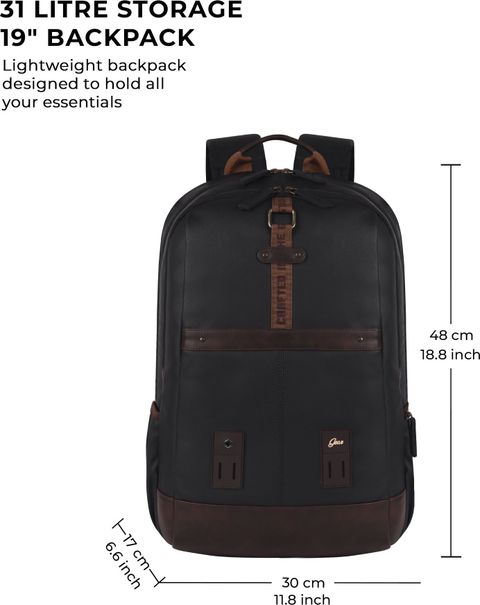 Gear Large 31 L Laptop Backpack Classic Anti Theft Faux Leather (Black) - Image 8