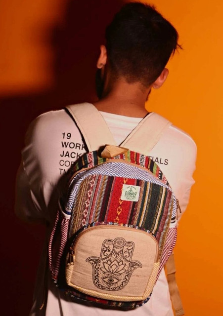 Hamsa Print Hemp Cotton Backpack Hamsa Print Himalayan Hemp Backpack: Eco-friendly Organic  main image 4