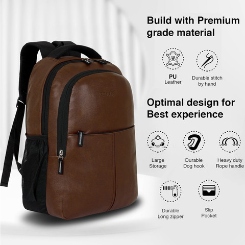 ZERUS PU Leather Backpack Water Resistant Anti Theft Laptop Backpack For  men Women 33 L Laptop Backpack